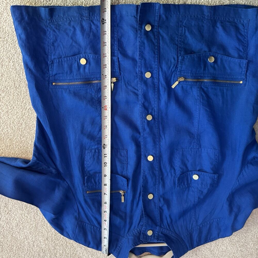 Chico’s Cobalt Blue Jacket Shacket Sz 3 (XL, 14-16) 100% Linen Women's High Neck - Picture 12 of 12
